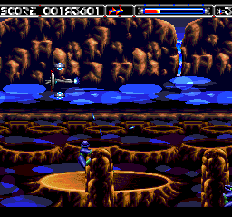 Syd Mead's Terraforming (TurboGrafx CD) screenshot: Climbing guys spit on me. That's not nice. I have feelings, you know