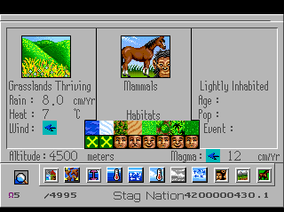 SimEarth: The Living Planet (TurboGrafx CD) screenshot: Mammals appear! You know, horses, apes, MobyGames contributors, this kind of thing :)