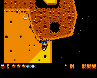 James Pond 3 (Amiga CD32) screenshot: Running around upside down.