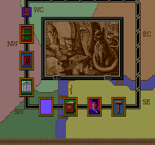 Sherlock Holmes: Consulting Detective (TurboGrafx CD) screenshot: A mummy, a cat, and a snake. Regular zoo we have here