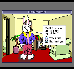 The Manhole (TurboGrafx CD) screenshot: The rabbit offers you tea...