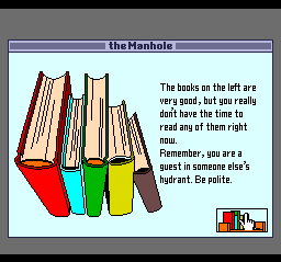 The Manhole (TurboGrafx CD) screenshot: Checking all those books...