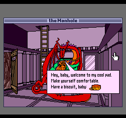 The Manhole (TurboGrafx CD) screenshot: ...and be taken to a rather friendly dragon