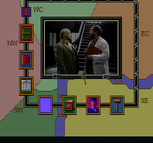 Sherlock Holmes: Consulting Detective (TurboGrafx CD) screenshot: "So, Doctor, what was the cause of death?" - "How should I know? I wasn't the one who treated him"