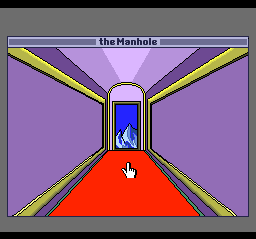 The Manhole (TurboGrafx CD) screenshot: Another one of those surreal passages. The corridor ends in snowy mountains