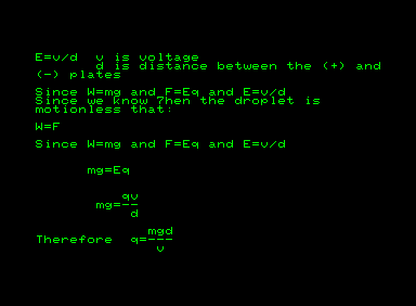 Simulation of Millikan Oil Drop Experiment (Commodore PET/CBM) screenshot: And the math behind it