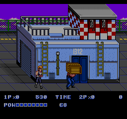 Double Dragon II: The Revenge (Genesis) screenshot: Let's play a game: You lift the crate and I punch you before you can throw it at me.