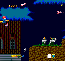 Fantastic Night Dreams: Cotton (TurboGrafx CD) screenshot: These warriors throw axes at you. Just silence them with bombs