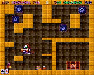 Super Methane Bros (Amiga CD32) screenshot: These enemies move around the wall's outlines.