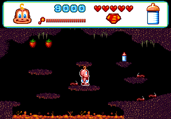 Baby Jo in: "Going Home" (TurboGrafx CD) screenshot: Platforms over lava... typical