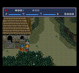 The Legend of Xanadu II (TurboGrafx CD) screenshot: Nice village... quiet, good weather... maybe we stay here? Instead of saving the world? No?..