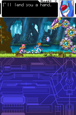 Mega Man ZX (Nintendo DS) screenshot: That would be pretty helpful, since the game just started and this looks like a freaking huge boss.