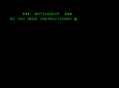 Battleship (Commodore PET/CBM) screenshot: Start screen