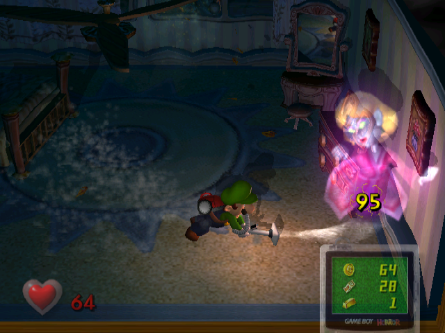 Luigi's Mansion (GameCube) screenshot: Catching lady ghost