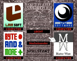 Software Manager (Amiga) screenshot: Choosing your company