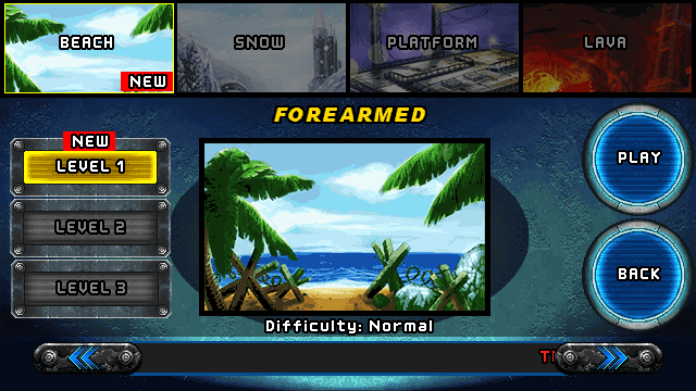 Mega Tower Assault (J2ME) screenshot: Level selection