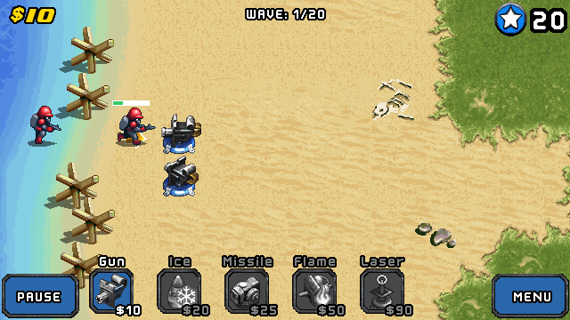 Mega Tower Assault (J2ME) screenshot: This infantry is no match for my guns.
