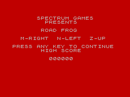 Road Frog (ZX Spectrum) screenshot: Title screen