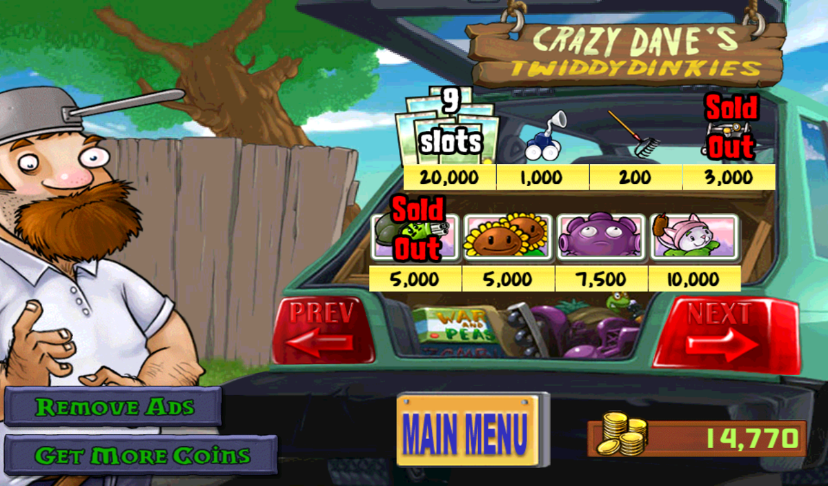 Plants vs. Zombies (Android) screenshot: "All twiddydinkies are priced to move!!"