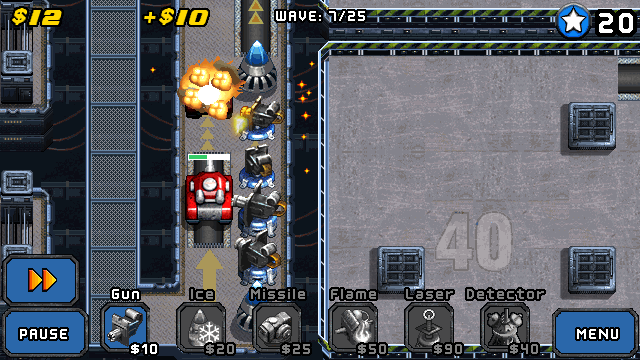 Mega Tower Assault (J2ME) screenshot: Conveyor belts make troops move faster.