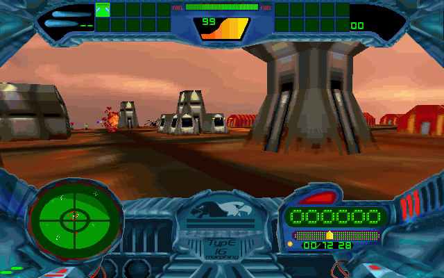 Scorched Planet (DOS) screenshot: The colony under attack.