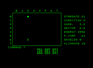 Star Trek (Commodore PET/CBM) screenshot: Space can be very lonely