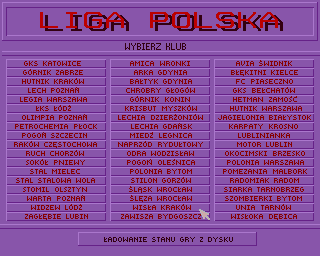 Liga Polska (Amiga) screenshot: Select team