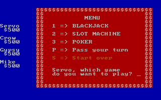 Casino Games (DOS) screenshot: The main menu