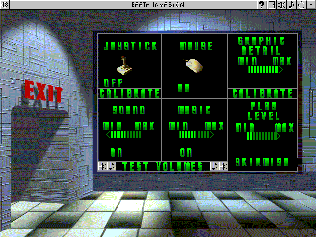 Earth Invasion (Windows 3.x) screenshot: Options menu