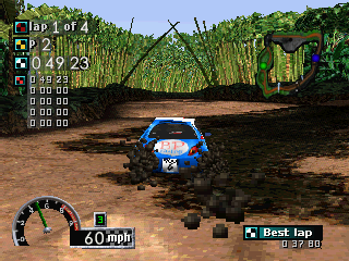 Rally Cross (PlayStation) screenshot: In the mud.