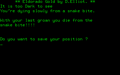 Eldorado Gold (Nascom) screenshot: Getting killed by a snake
