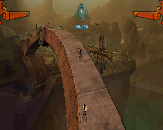 Crash of the Titans (PlayStation 2) screenshot: Running on a piece of giant machinery