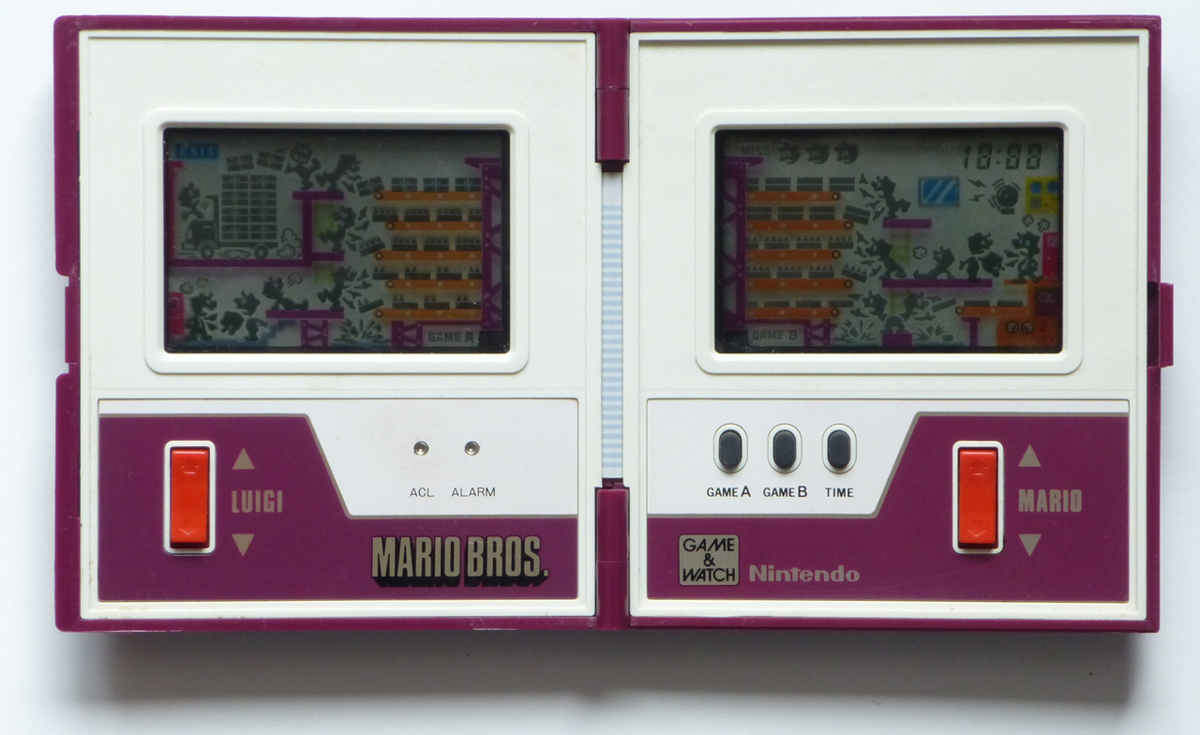 Game & Watch Multi Screen: Mario Bros. (Dedicated handheld) screenshot: Starting the device shows all LCD segments