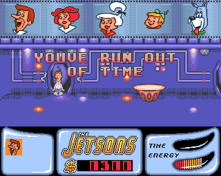 Jetsons: The Computer Game (Amiga) screenshot: Ran out of time - GAME OVER!