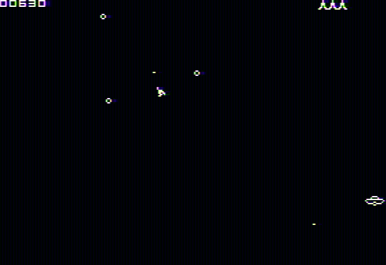 Asteroid (Apple II) screenshot: An almost cleared screen