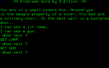 Eldorado Gold (Nascom) screenshot: Getting lamp and gun