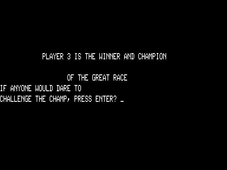 The Great Race (TRS-80) screenshot: End of game