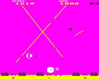 Missile Base (BBC Micro) screenshot: A city being destroyed