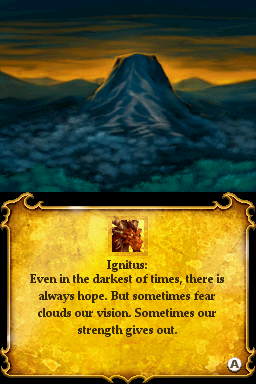 The Legend of Spyro: Dawn of the Dragon (Nintendo DS) screenshot: While the DS version's cutscenes aren't CGI-animated, they still contain vocal dialogue