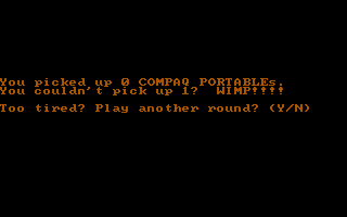 Compaq-DOS (included games) (DOS) screenshot: Compaq Portable: failure is rewarded with deserved mockery