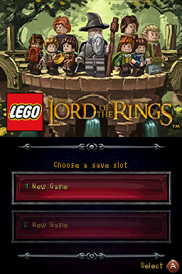 LEGO The Lord of the Rings (Nintendo DS) screenshot: Main Menu and File Selection