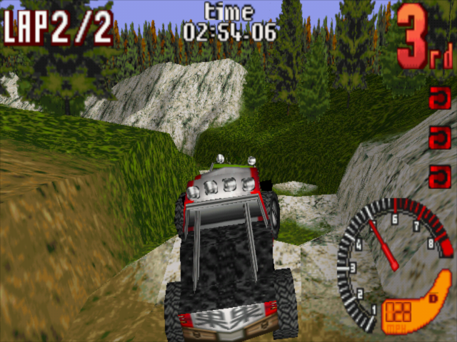 TNN Motor Sports Hardcore 4x4 (Windows) screenshot: Argh! These rocks really slows us down