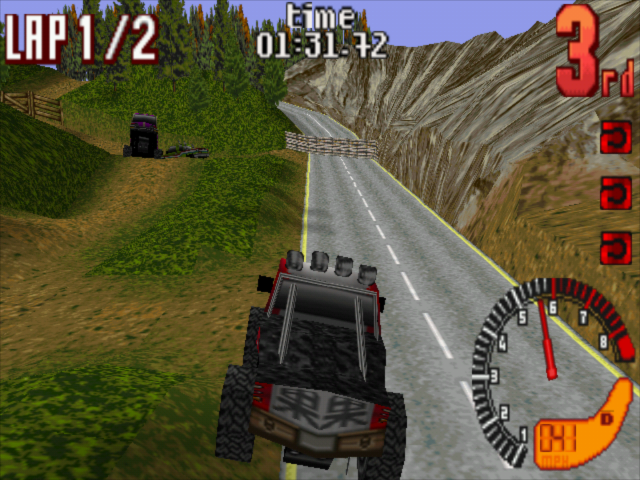 TNN Motor Sports Hardcore 4x4 (Windows) screenshot: Finally some cozy asphalt to drive on!