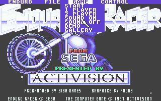 Enduro Racer (Atari ST) screenshot: The menus are mouse-controlled pull-downs