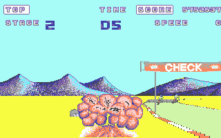 Enduro Racer (Atari ST) screenshot: Crashed again, but close to the checkpoint