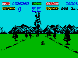 Enduro Racer (ZX Spectrum) screenshot: Hit the ramps wrong and you land funny