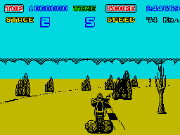 Enduro Racer (ZX Spectrum) screenshot: Pulling down on the joystick makes you do a wheelie