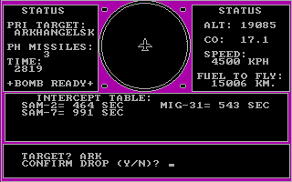 B-1 Nuclear Bomber (DOS) screenshot: Arming the bomb has sure brought me some attention (CGA)