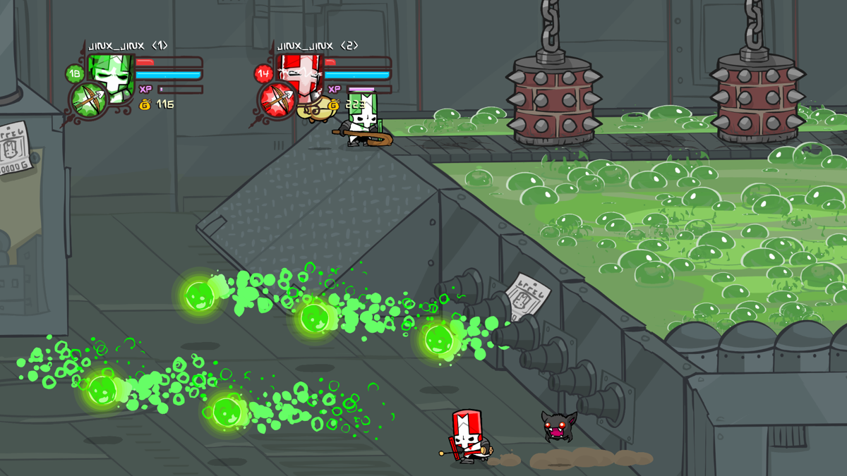 Castle Crashers (Windows) screenshot: Industrial castle has some traps