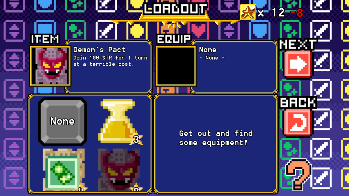 Block Legend DX (Windows) screenshot: You can use items or equipment from previous games by spending starblocks